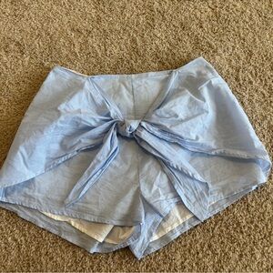Revolve super down blue and white striped shorts with front tie